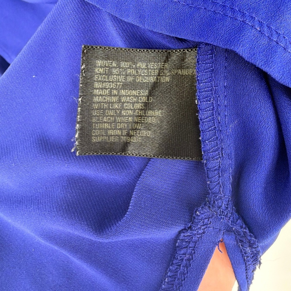 Worthington Blouse Women Large Royal Blue Lace Trim V-Neck Mixed Media Office - Picture 8 of 8